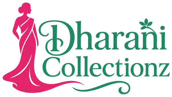 bright, vibrant pink, a vibrant, medium green using this color combinations. design a logo for this website. this website selling women fashion sarees, dress. name: Dharani Collectionz