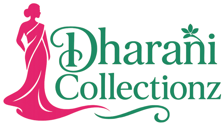 bright, vibrant pink, a vibrant, medium green using this color combinations. design a logo for this website. this website selling women fashion sarees, dress. name: Dharani Collectionz